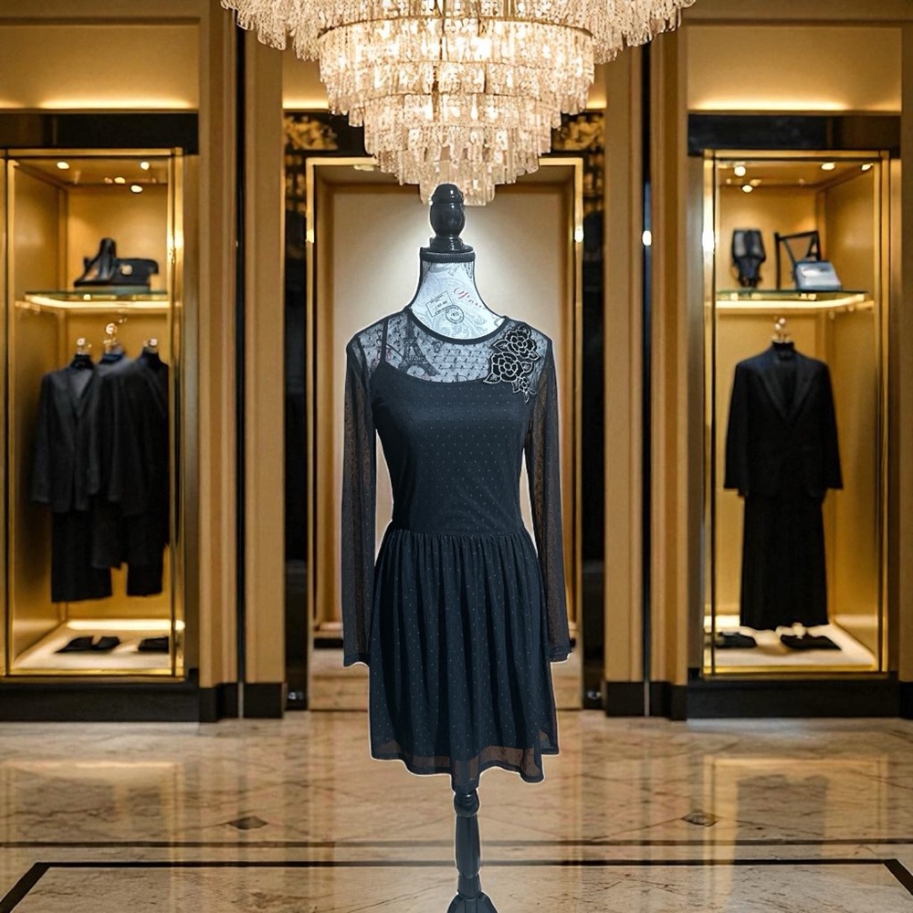 love, Fire Black Long Sleeve Dress